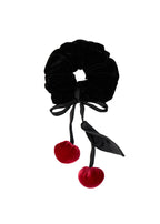 Cherry Silk Velvet Hair Tie Scrunchie - Black