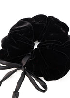 Cherry Silk Velvet Hair Tie Scrunchie - Black