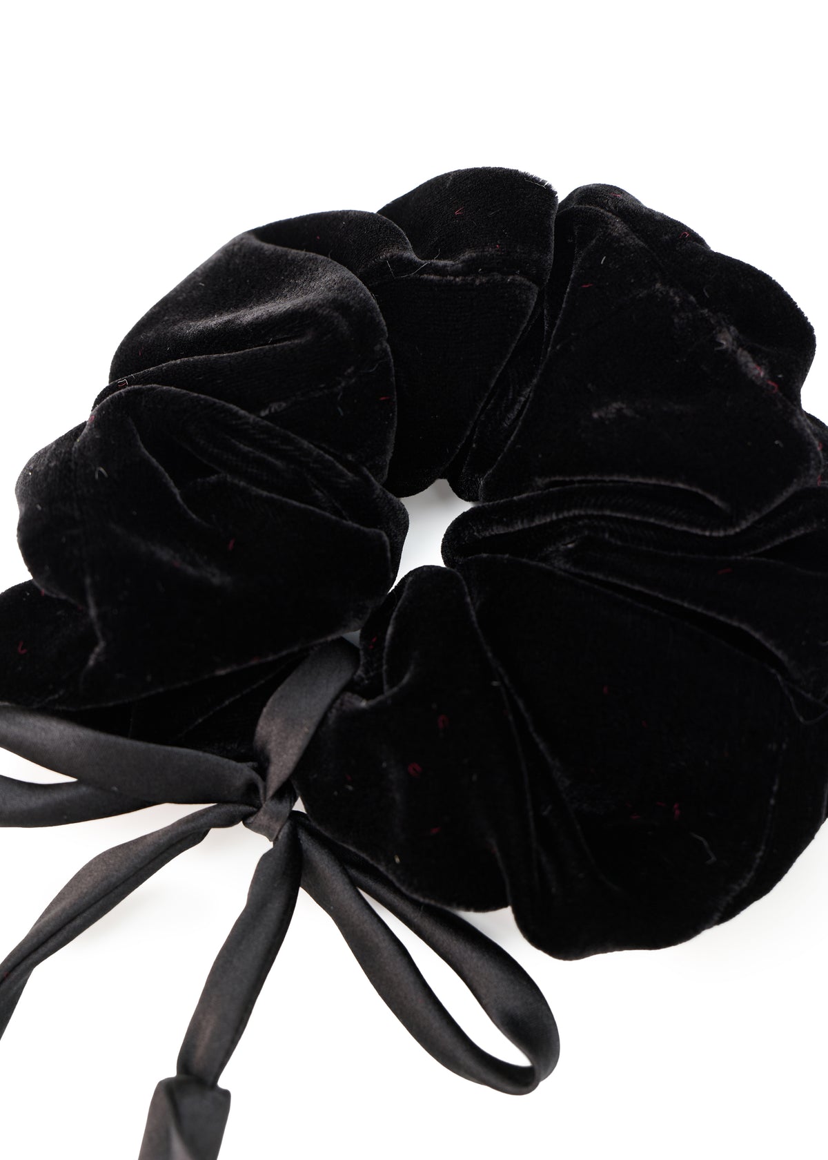 Cherry Silk Velvet Hair Tie Scrunchie - Black