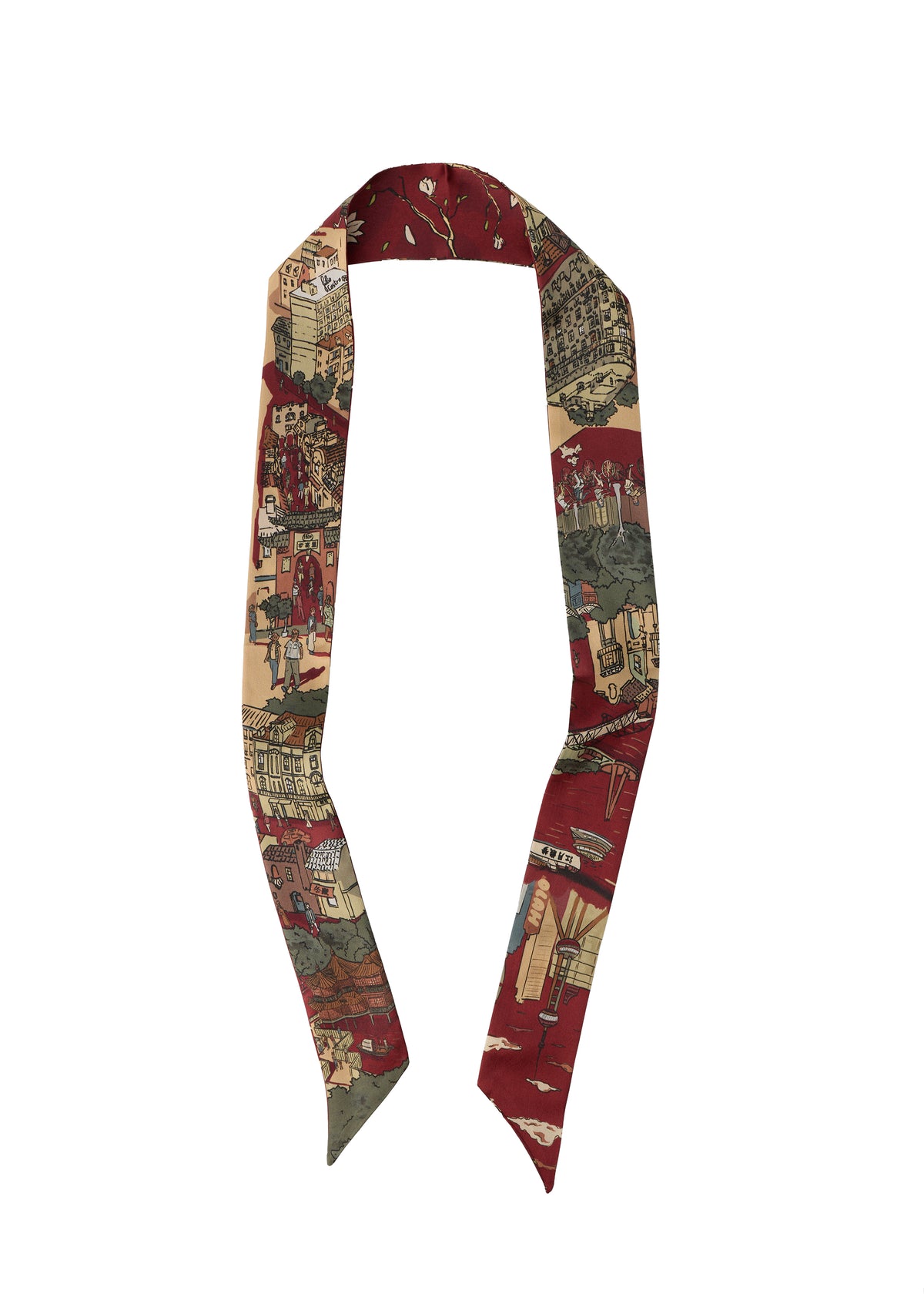 Shanghai Silk Skinny Scarf - Red