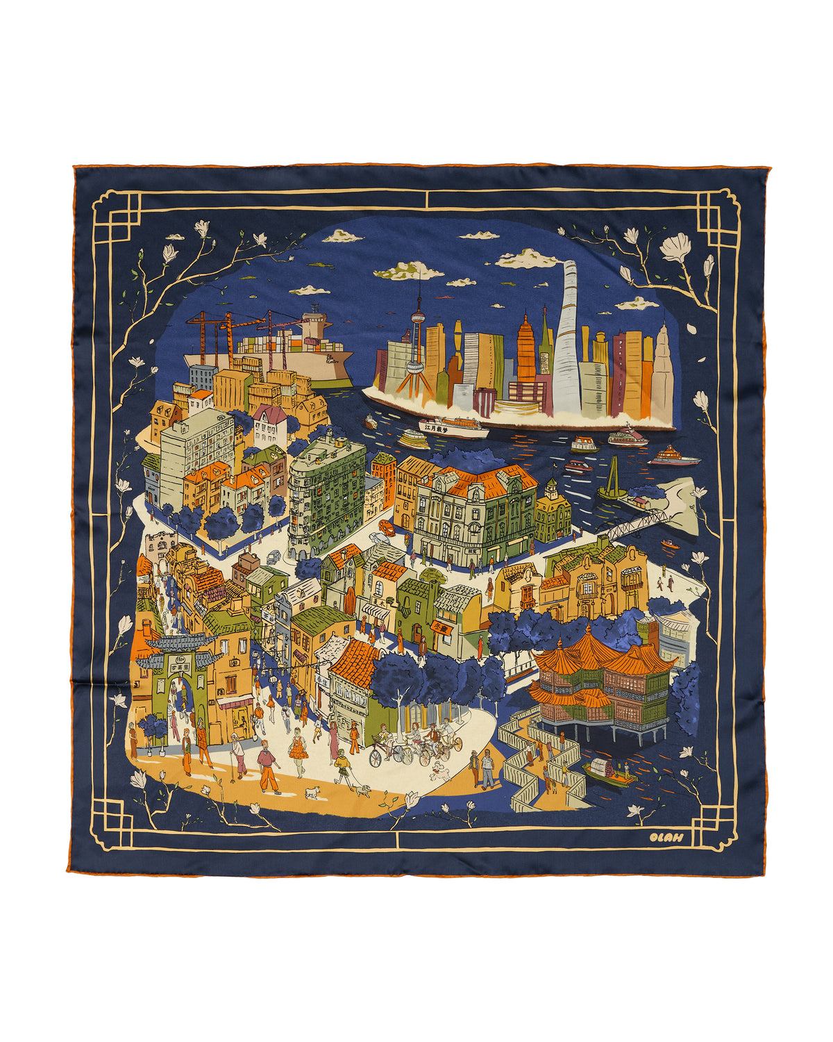 Shanghai Silk Square Scarf 26 - Blue