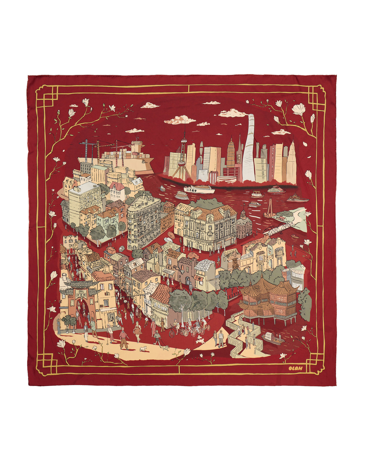 Shanghai Large Silk Square Scarf 35 - Red