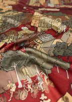 Shanghai Large Silk Square Scarf 35 - Red