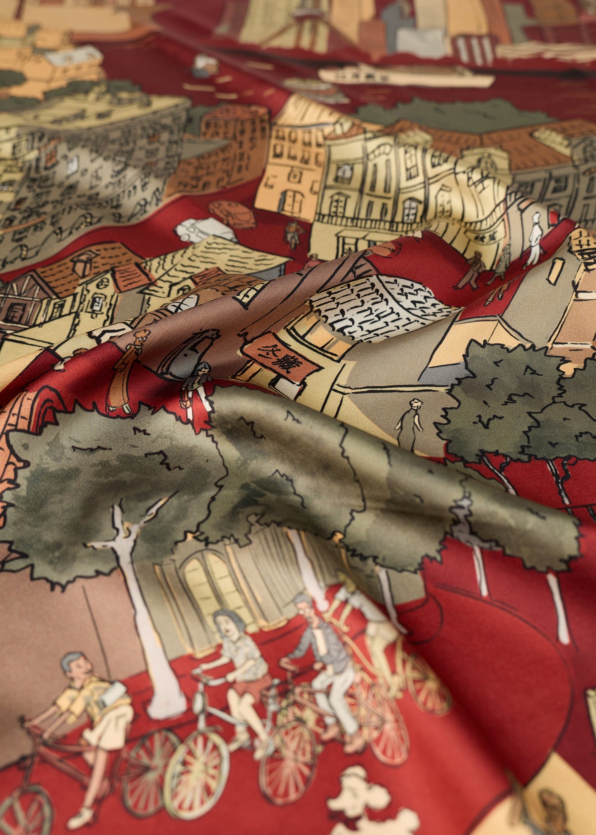 Shanghai Large Silk Square Scarf 35 - Red