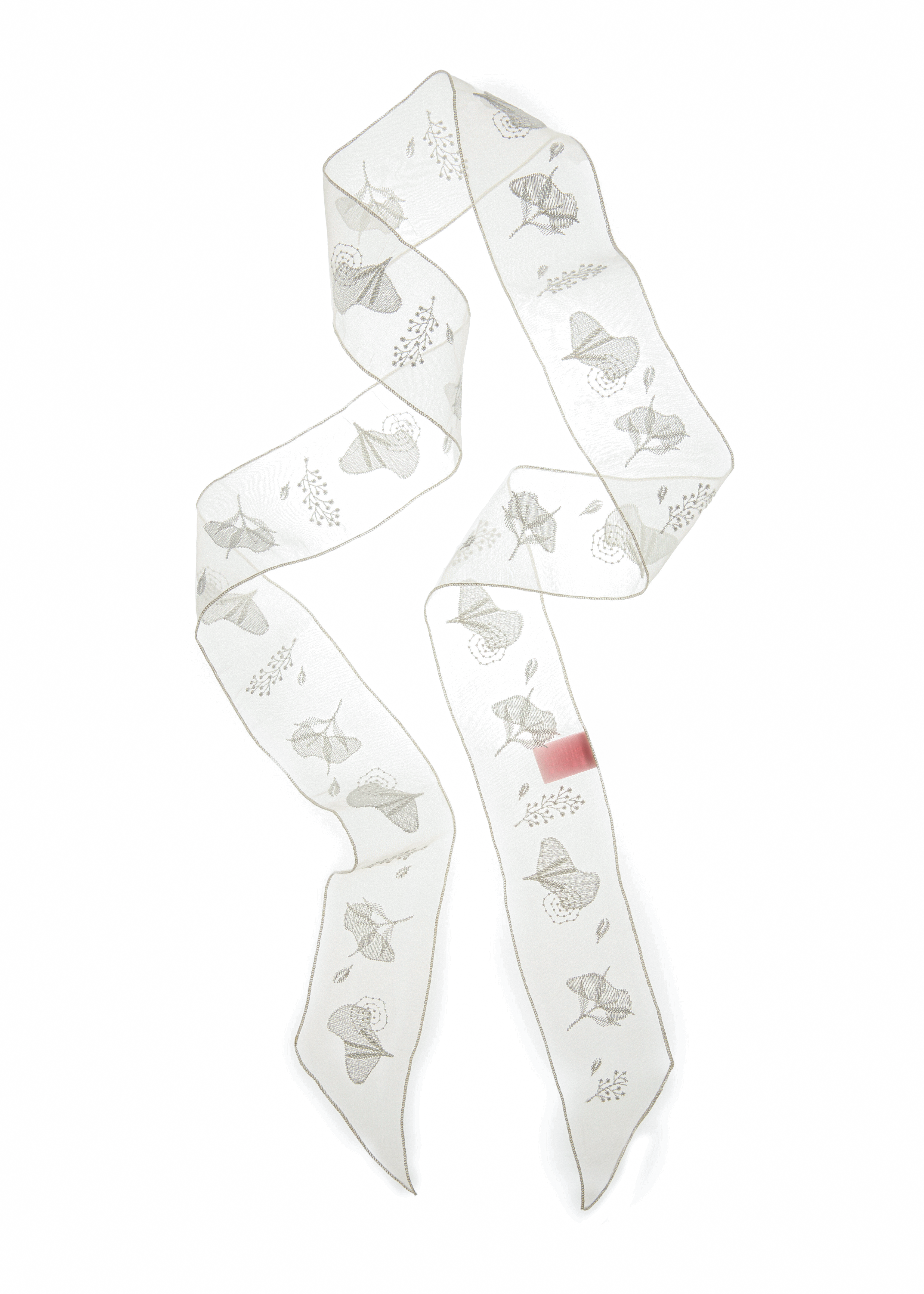 Whispers of Frida Silk Organza Embroidered Skinny Scarf - White
