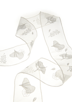 Whispers of Frida Silk Organza Embroidered Skinny Scarf - White