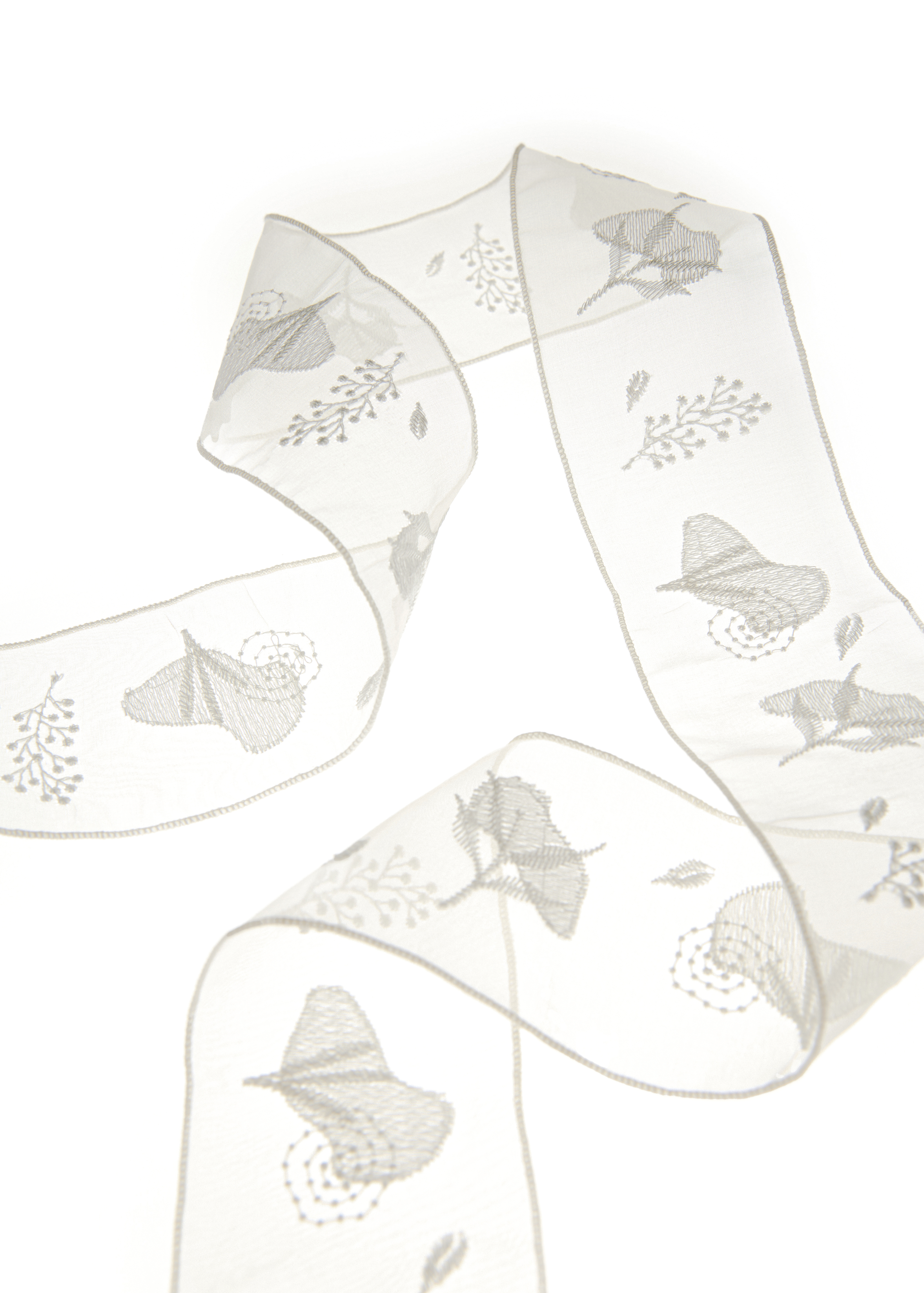 Whispers of Frida Silk Organza Embroidered Skinny Scarf - White