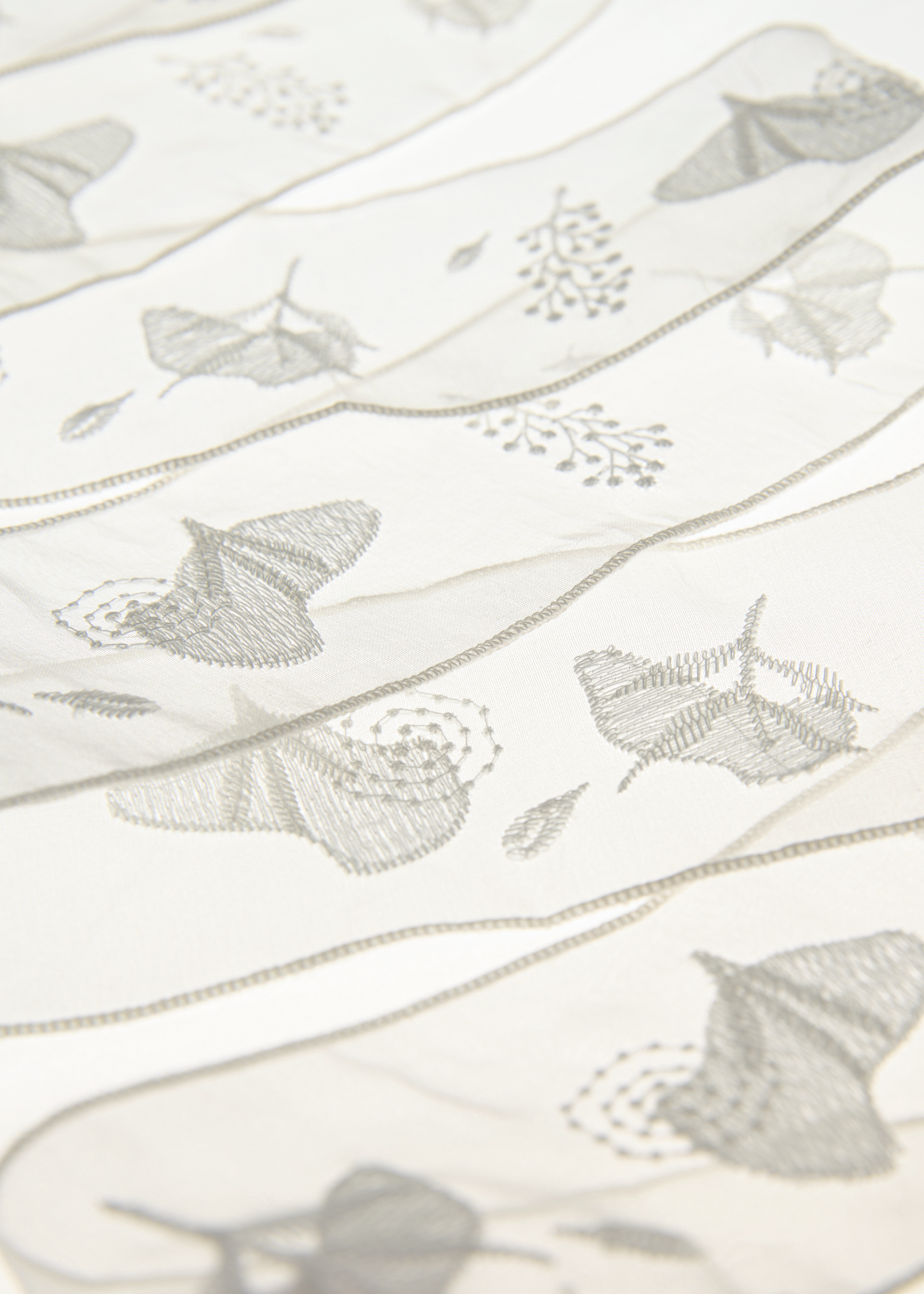 Whispers of Frida Silk Organza Embroidered Skinny Scarf - White
