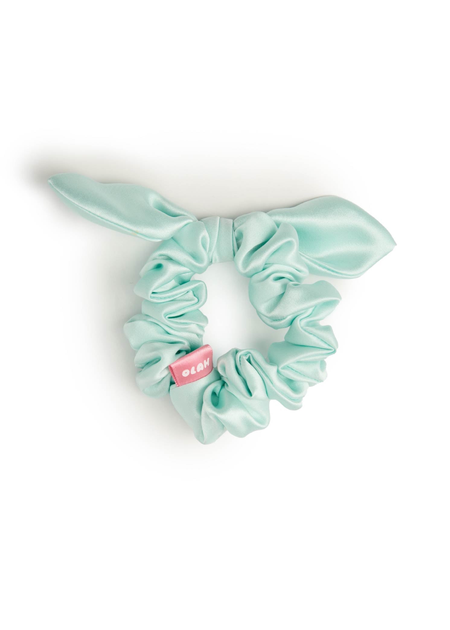 Bunny Ear Silk Hair Tie Scrunchie - Blue