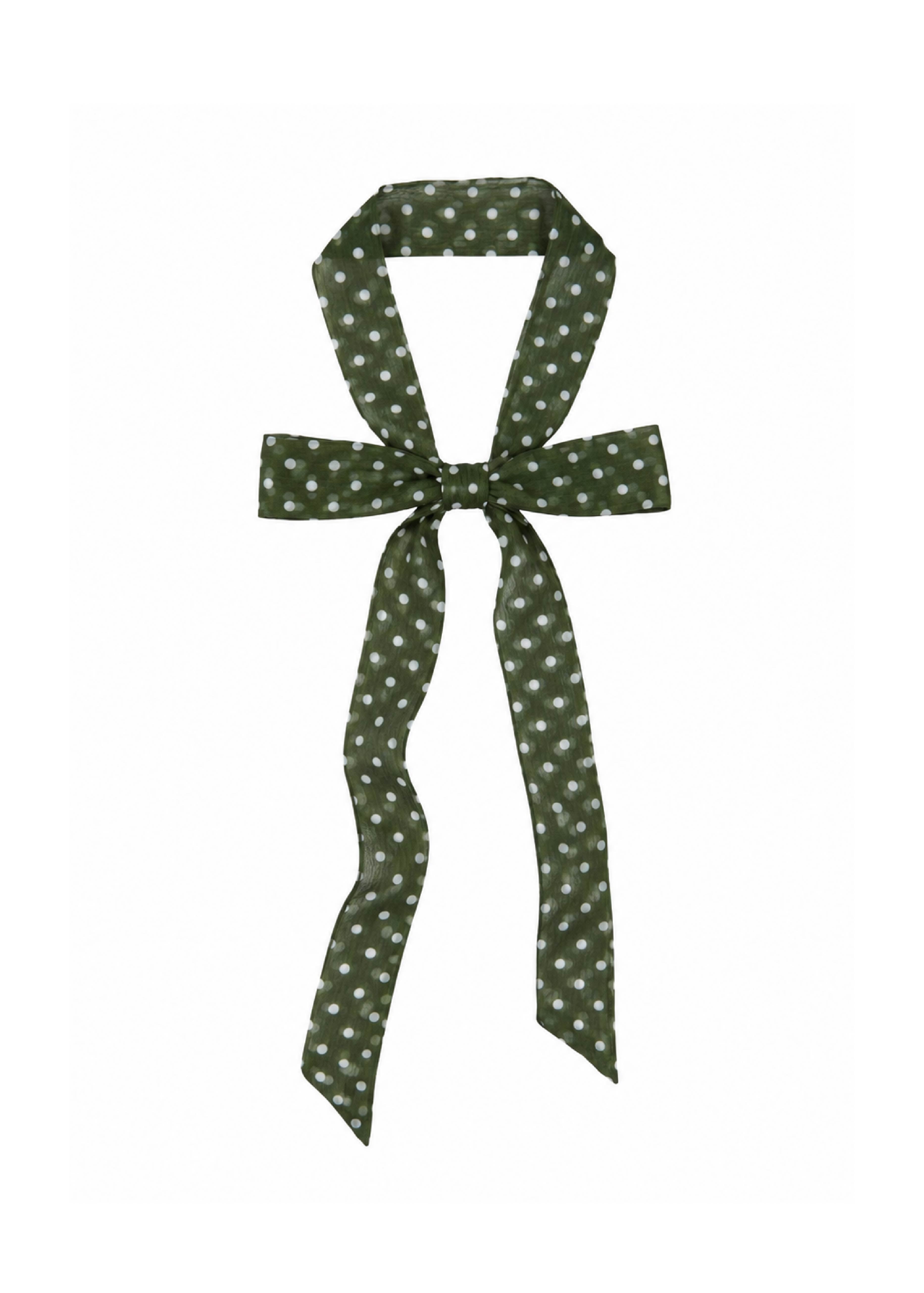 Le Petit Dot Silk Hair Ribbon Scarf - Olive