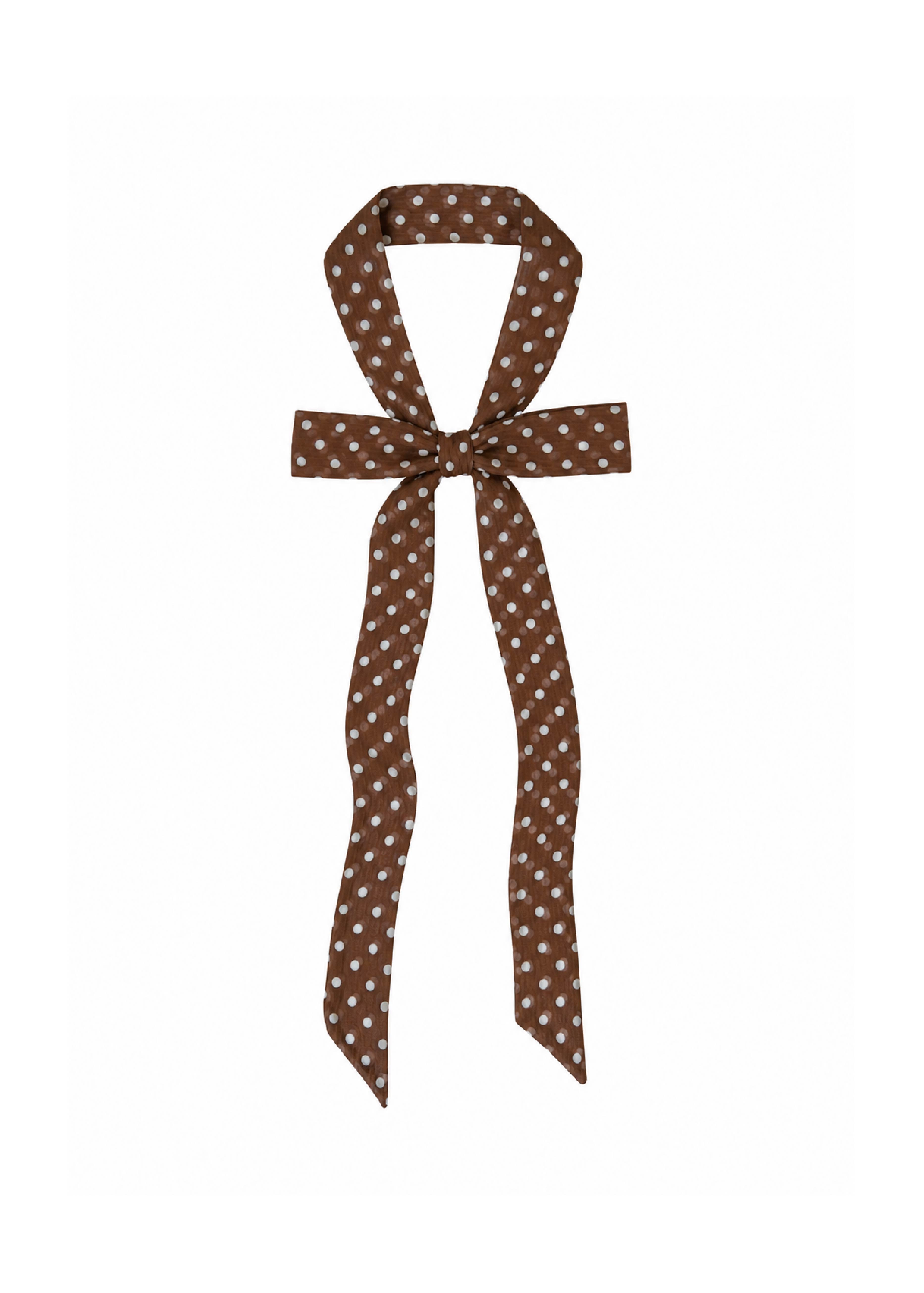 Le Petit Dot Silk Hair Ribbon Scarf - Truffle Brown