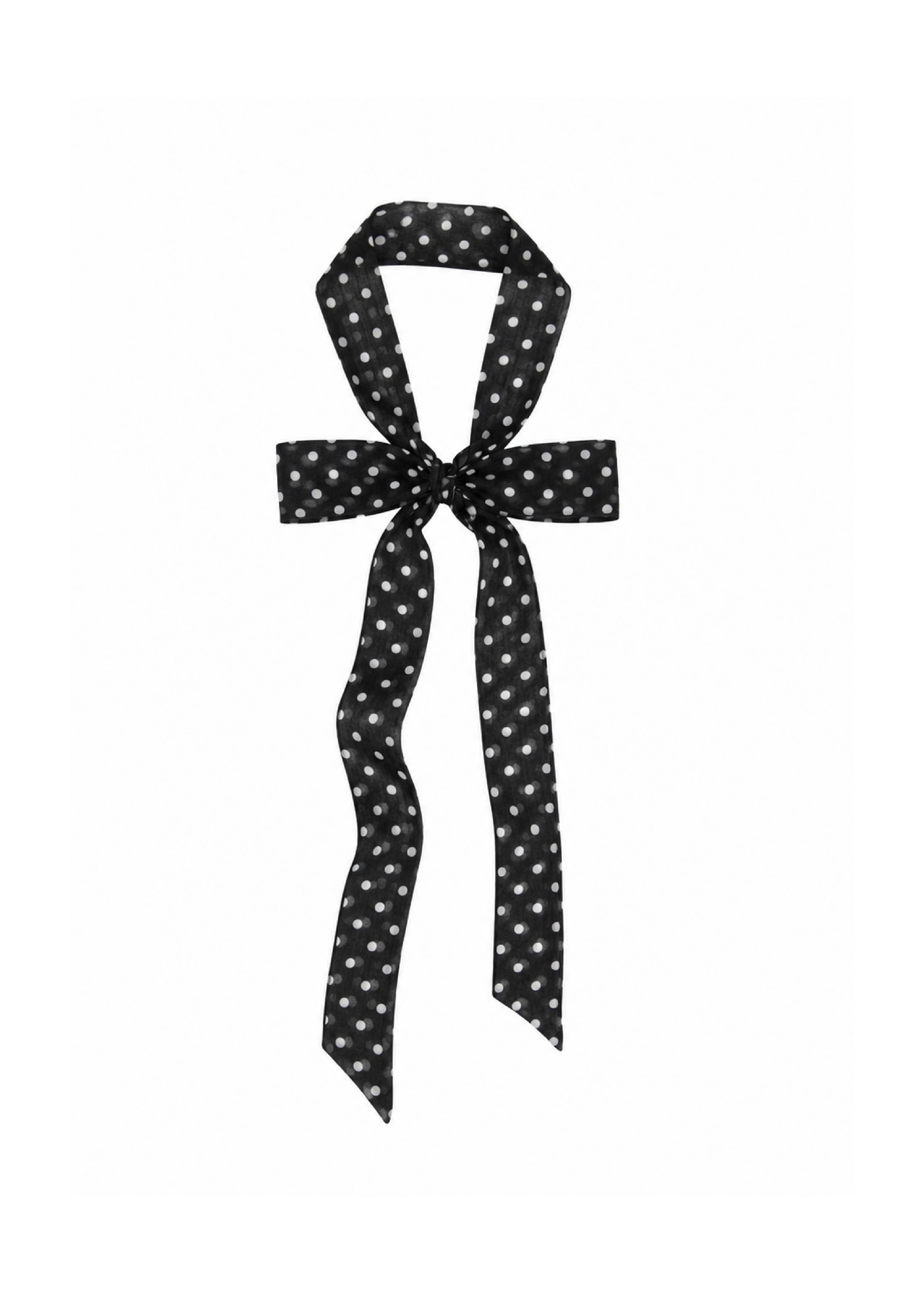 Le Petit Dot Silk Hair Ribbon Scarf - Midnight Caviar