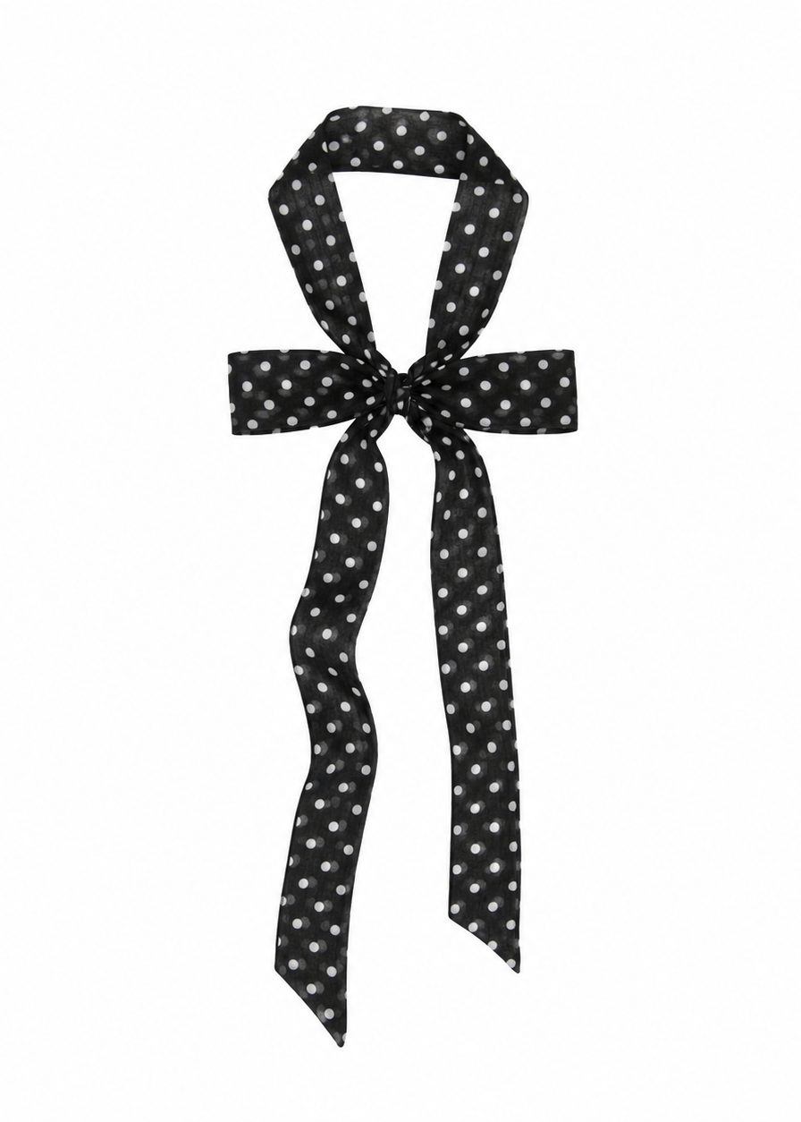 Le Petit Dot Silk Hair Ribbon Scarf - Midnight Caviar