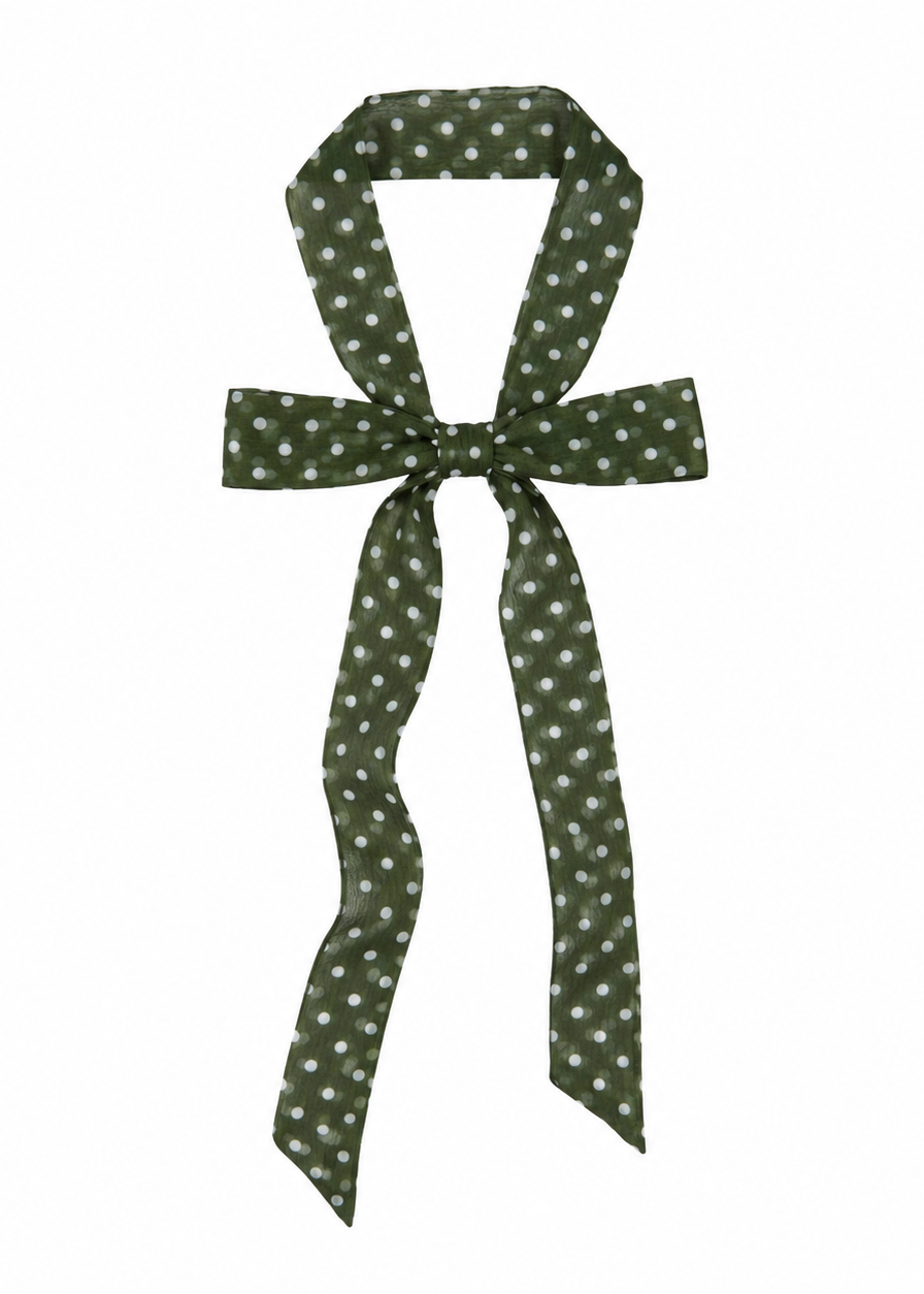 Le Petit Dot Silk Hair Ribbon Scarf - Olive
