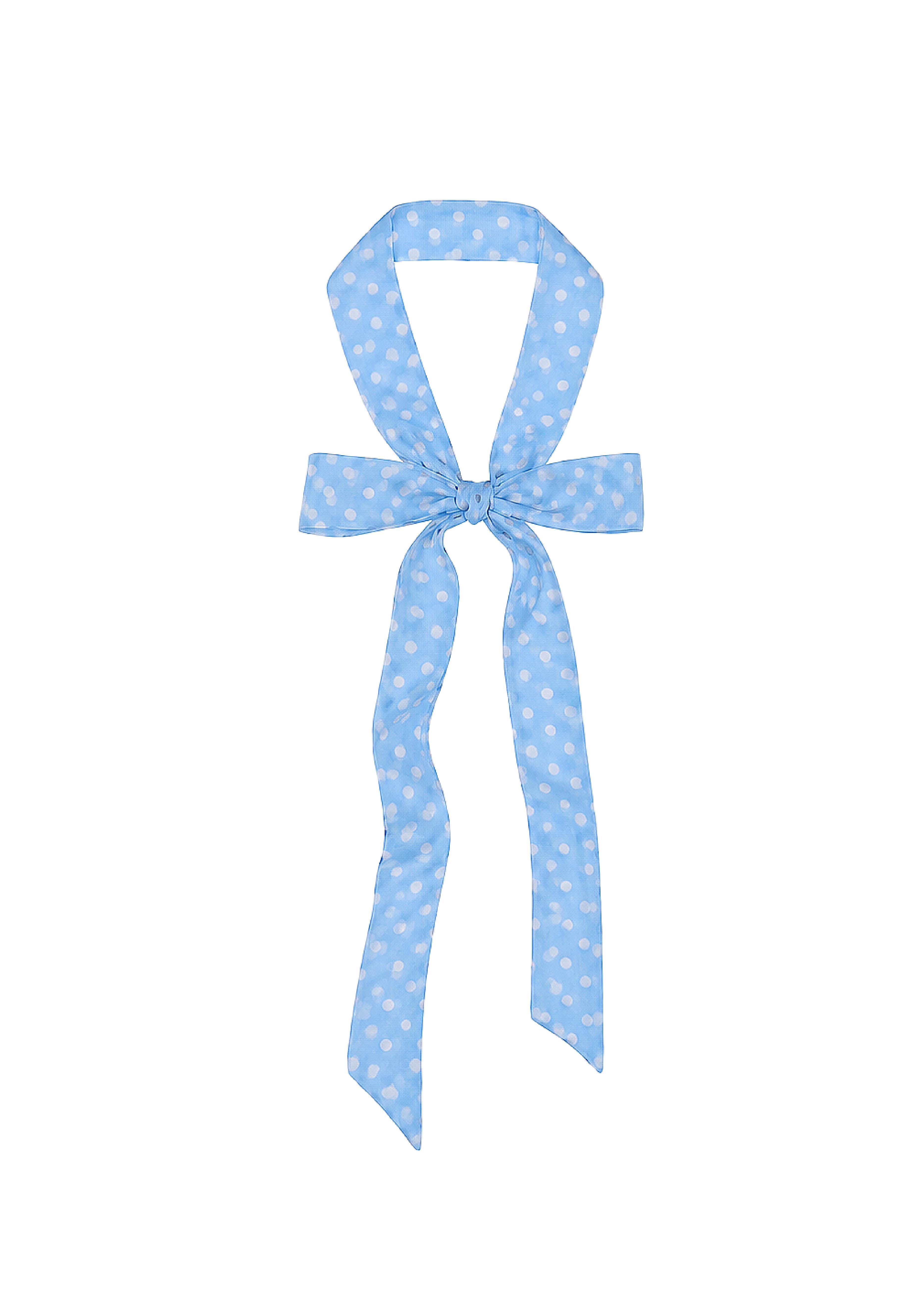 Le Petit Dot Silk Hair Ribbon Scarf - Azur