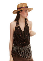 Cowboy Straw Hat with Paisley Silk Band