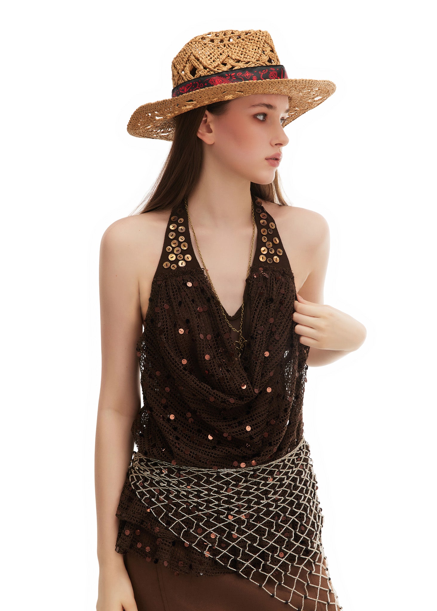 Cowboy Straw Hat with Paisley Silk Band