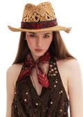 Cowboy Straw Hat with Paisley Silk Band