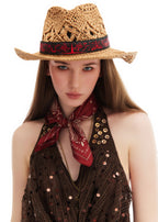 Cowboy Straw Hat with Paisley Silk Band
