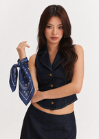 Paisley Silk Bandana Scarf 26 - Midnight Navy