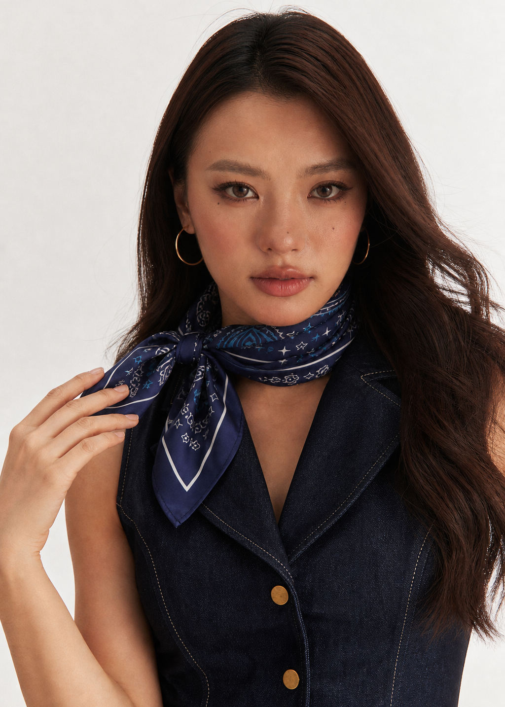 Paisley Silk Bandana Scarf 26 - Midnight Navy
