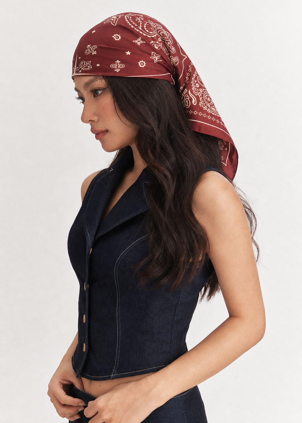 Paisley Silk Bandana Scarf 26 - Ruby Burgundy