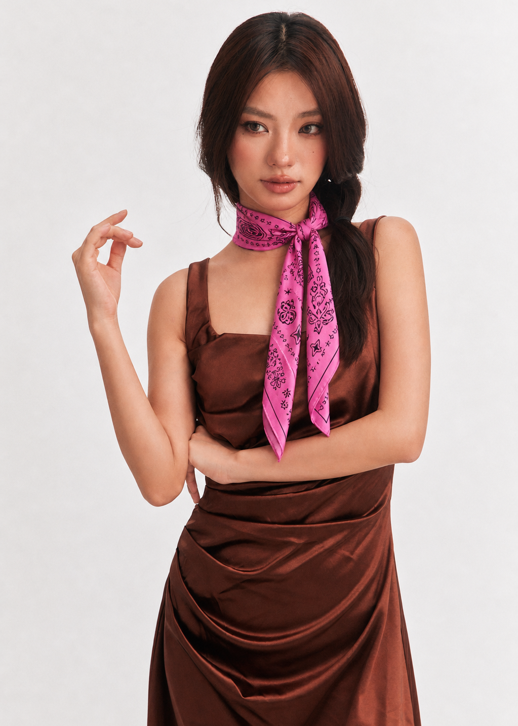 Paisley Silk Bandana Scarf 26 - Hot Pink Bloom