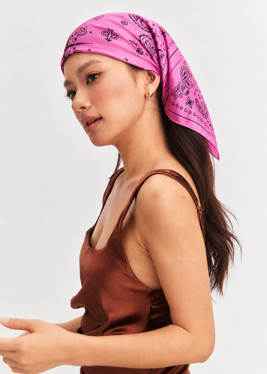 Paisley Silk Bandana Scarf 26 - Hot Pink Bloom