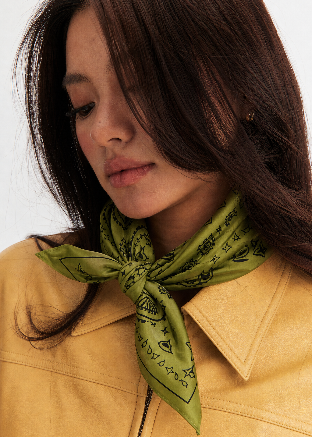 Paisley Silk Bandana Scarf 26 - Soft Olive
