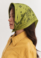 Paisley Silk Bandana Scarf 26 - Soft Olive
