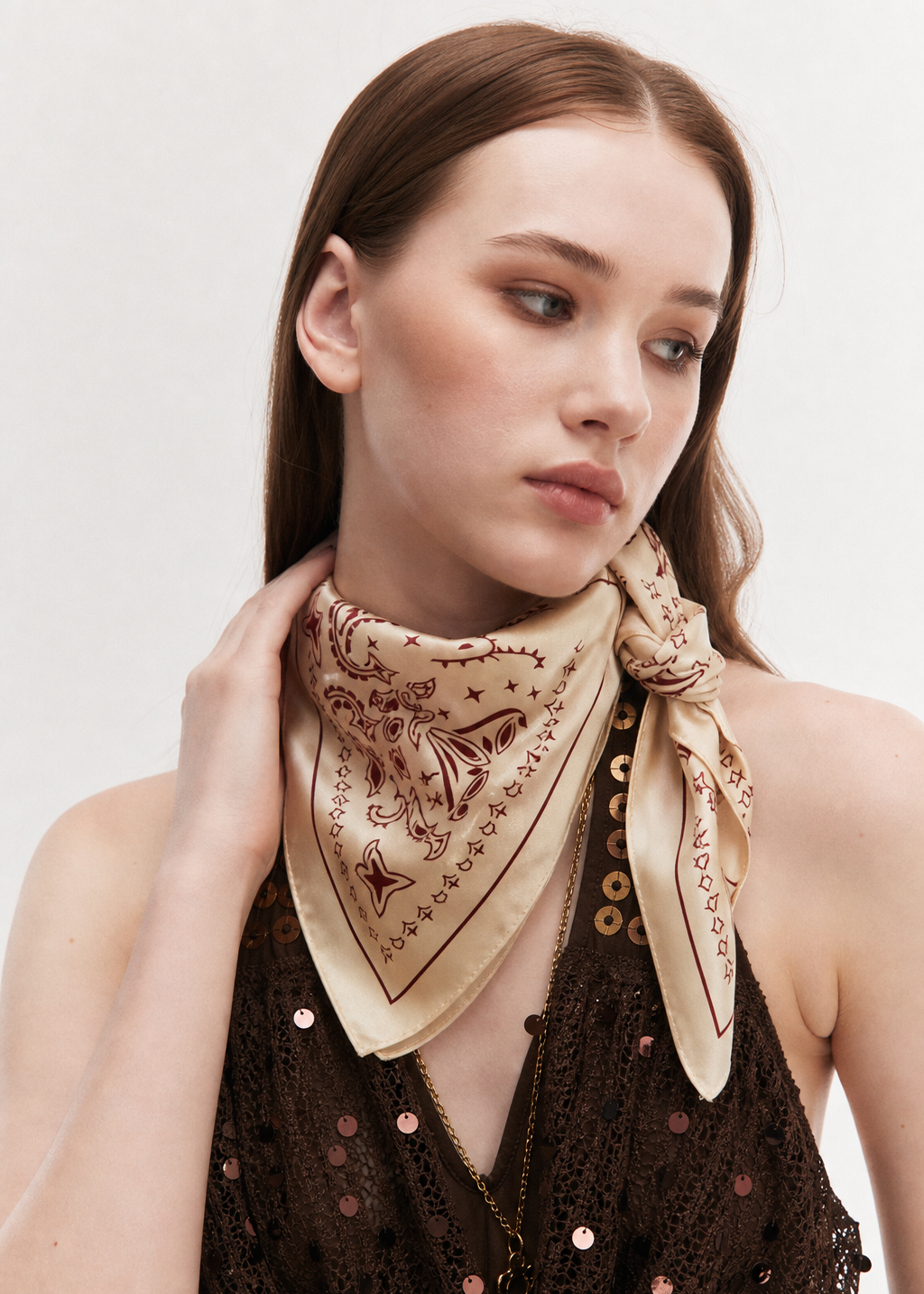 Paisley Silk Bandana Scarf 26 - Vanilla Cream