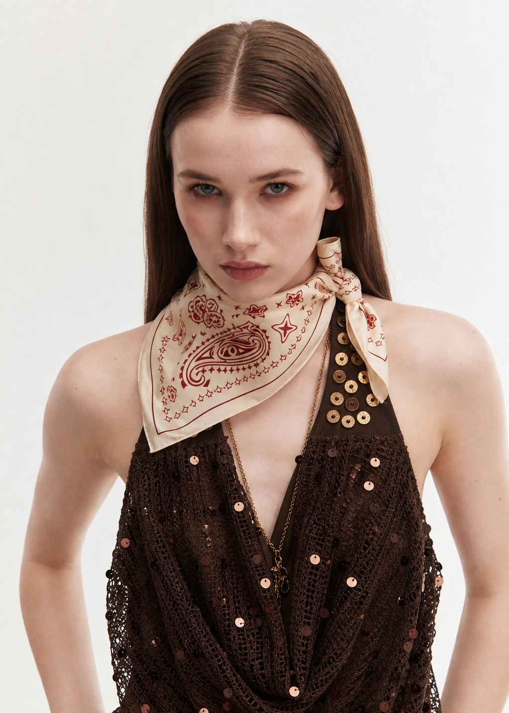 Paisley Silk Bandana Scarf 26 - Vanilla Cream
